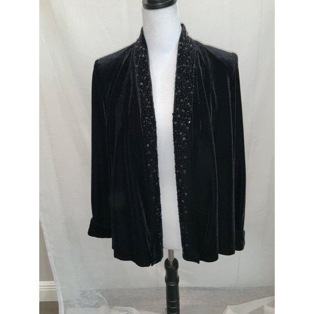 J.R. Nites Medium by Caliendo Beaded & Sequined Black Lined Velvet Jacket - Picture 2 of 6